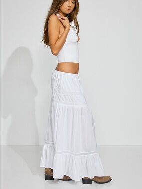 White Maxi Peasant Skirt - Women's Flowing Tiered Skirt